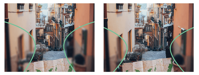 遠近レンズ 新旧比較(左:旧レンズ、右:新レンズ)