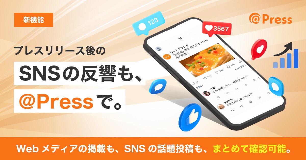 プレスリリースのSNS反響を自動収集・可視化　
＠Press、自動クリッピングに「SNSクリッピング」機能を追加