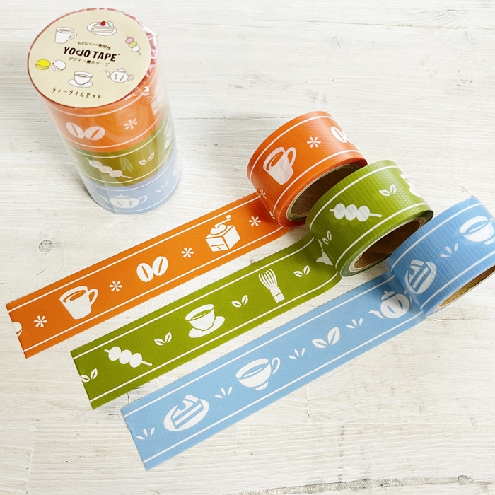 レトロな色合いがかわいい3個セットのテープ「ティータイムセット」1100円(税込)
