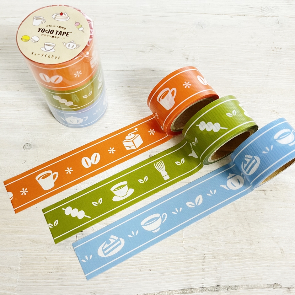 レトロな色合いがかわいい3個セットのテープ「ティータイムセット」1100円(税込)