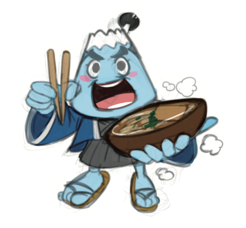 江戸っ子・サムライ要素のキャラクター案「そば侍 富士丸」！
