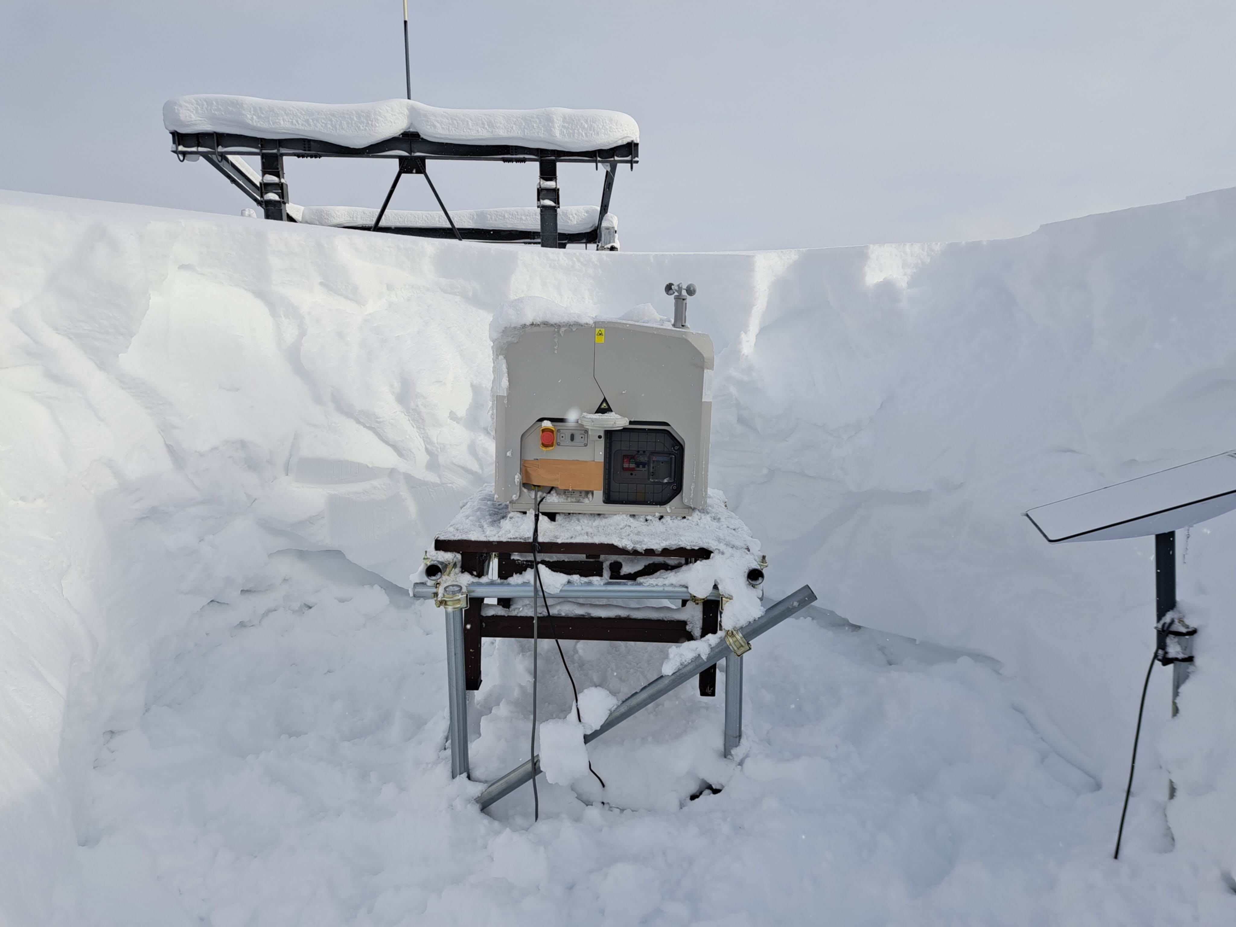 富良野スキー場のゴンドラ駅舎に設置した設置型ドローンポートと衛星通信アンテナ