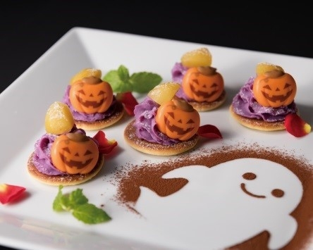 （10月）焼きたてパンケーキと紫芋のムース ハロウィン仕立て