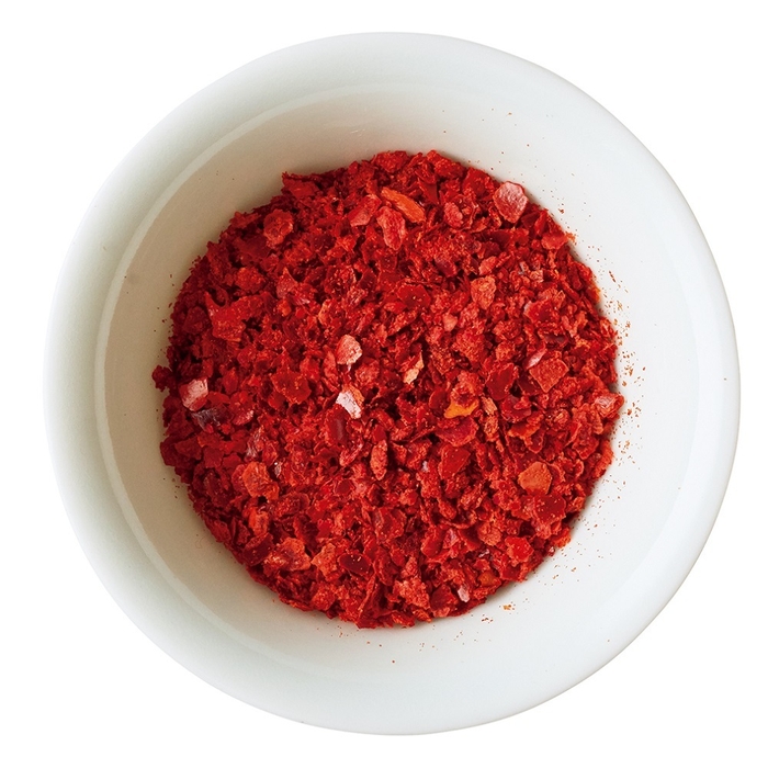 明太子とにらのキャベツキムチ風/韓国唐辛子を使い、マイルドな辛みをつけて