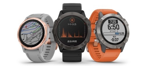 fenix6S Sapphire Gray Rose Gold／fenix6X Pro Dual Power Ti Black DLC／fenix6 Sapphire Ti Gray