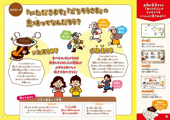 アンケートの調査結果をもとに、お肉の情報だけでなく、食事のあいさつなども紹介