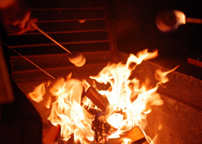 焚火で焼きマシュマロを堪能