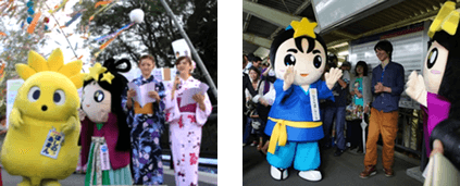 昨年度、浴衣姿で司会の様子　一昨年度のゆるキャラ姿の様子