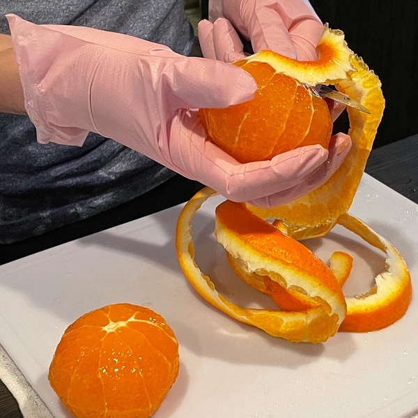 清見オレンジをカット中　