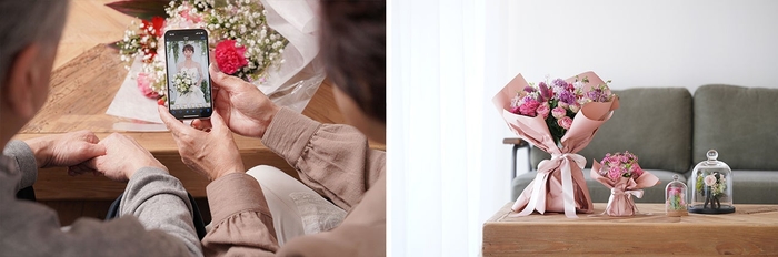 お花の種類は生花ブーケとプリザーブドフラワーがあり、ご希望に合わせてご用意が可能です。