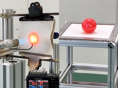 開発段階で約1,100℃バーナーおよび赤熱鉄球による参考検証を実施