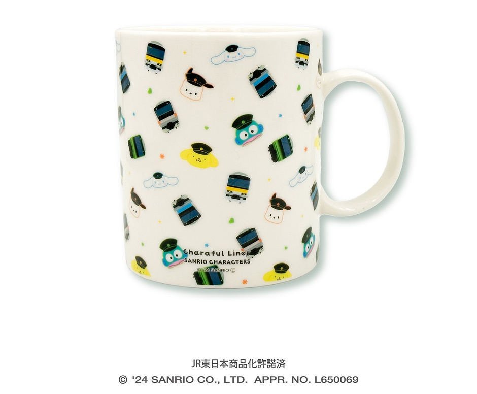 「マグカップ」 サンリオキャラクターの「顔」と電車の「顔」が並び、眺めているだけでもワクワク♪