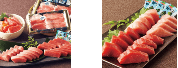 近大マグロ お刺身・丼の具セット(左)、近大マグロお刺身セット(右)