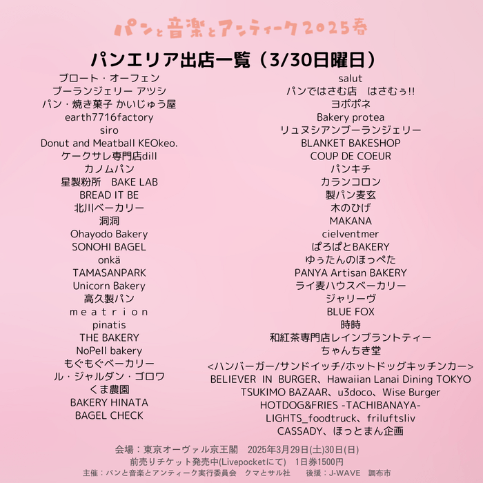 パンエリア出店一覧(日曜)