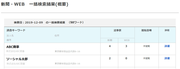 新聞・WEB　一括検索結果（概要）