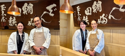 イベントの記念撮影。左は岩澤正和シェフと弊社の本店長 鎌田佐和子、 右は秋元さくらシェフと弊社の本店長の鎌田佐和子
