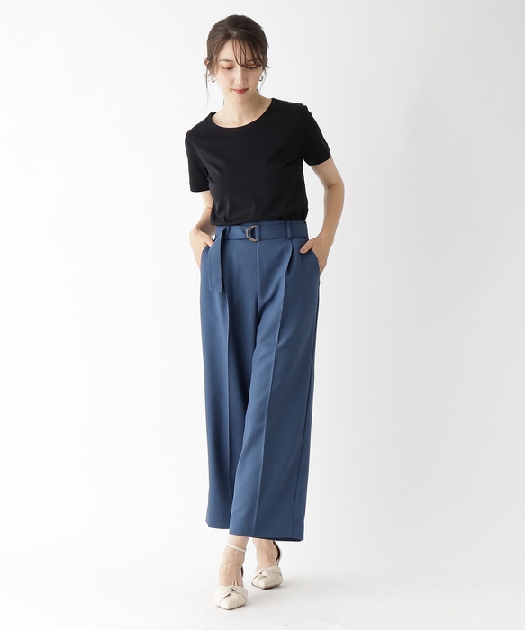 リネンタッチワイドパンツ(インディゴ)