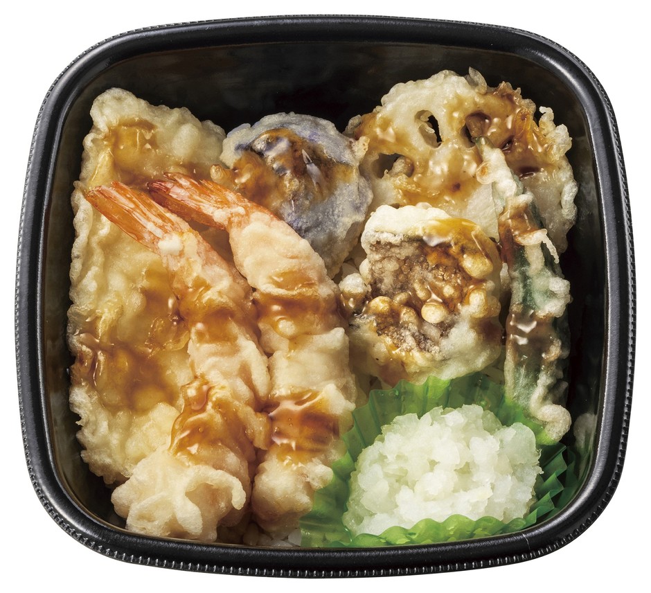 エビ2尾/イカ/カレイ/野菜3種 おろし海鮮天丼 686円(税込740円)