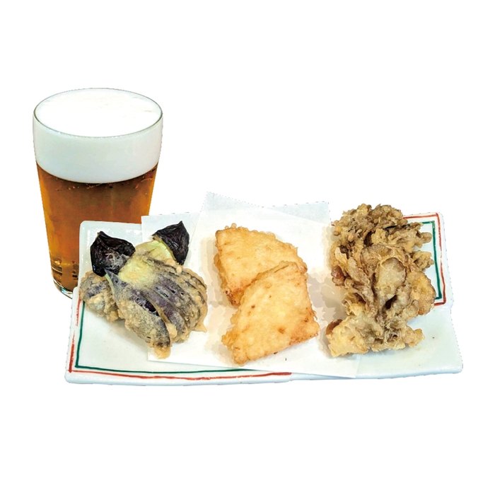 砂場限定メニュー「生ビール(アサヒスーパードライ)&三種の天ぷら」