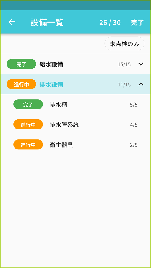 点検リスト 点検実施中