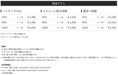 【ススデパ】ワンバイキング料金表