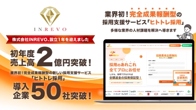 業界初「完全成果報酬型」採用支援サービスでさらなる成長へ 　INREVO、設立1周年で支援企業数50社＆売上高2億円を突破