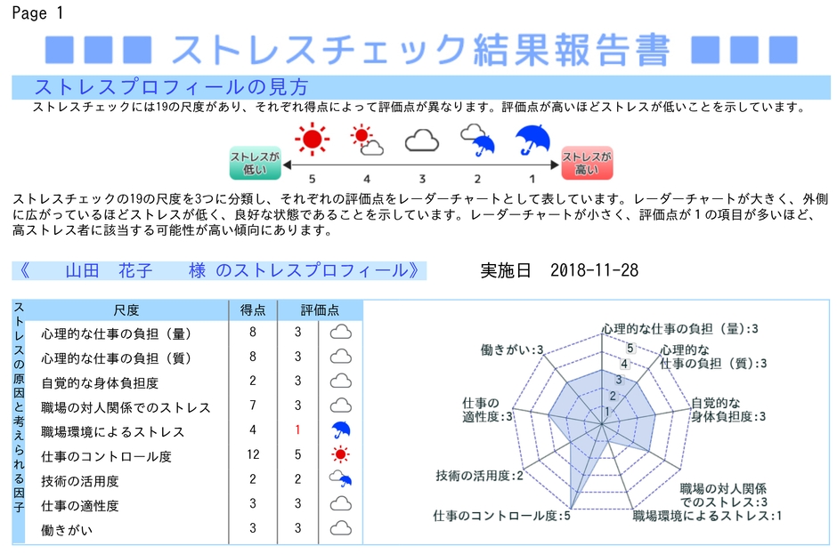 ストレスチェック結果報告書の見本 （全体の見本は以下のファイルにてご覧いただけます）