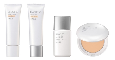 『UVカット30<ライトベージュ>』『UVカット50<ティントベージュ>』 『UVカットミルク50+』『UVカットプレストパウダー50+<ナチュラル>』
