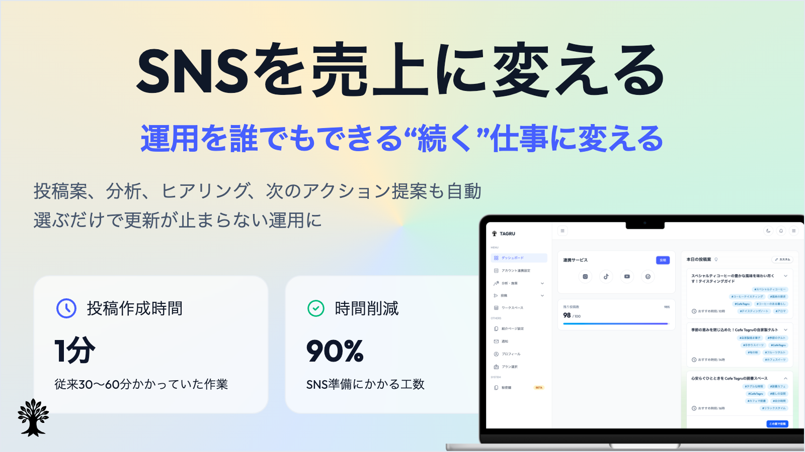 SNSが続かない現場をゼロ。AIが戦略から投稿まで担うTAGRUが正式リリース