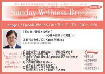 《医師・歯科医師・薬剤師向け》 無料オンラインセミナー4/21(日)朝10時開催　 『質の良い睡眠とは何か？　～心身の健康との関連～』 講師：三島 和夫 先生(秋田大学大学院医学系研究科精神科／教授)