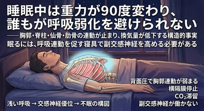 睡眠中は重力が90度変わり、"全身の呼吸連動が止まるため"呼吸が必ず弱くなる──最新の構造的理由