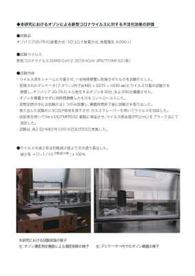 エクレール株式会社製オゾバリア「ozobarrier」で 生成したオゾンによる新型コロナウイルス(SARS-CoV-2)の 不活化効果について