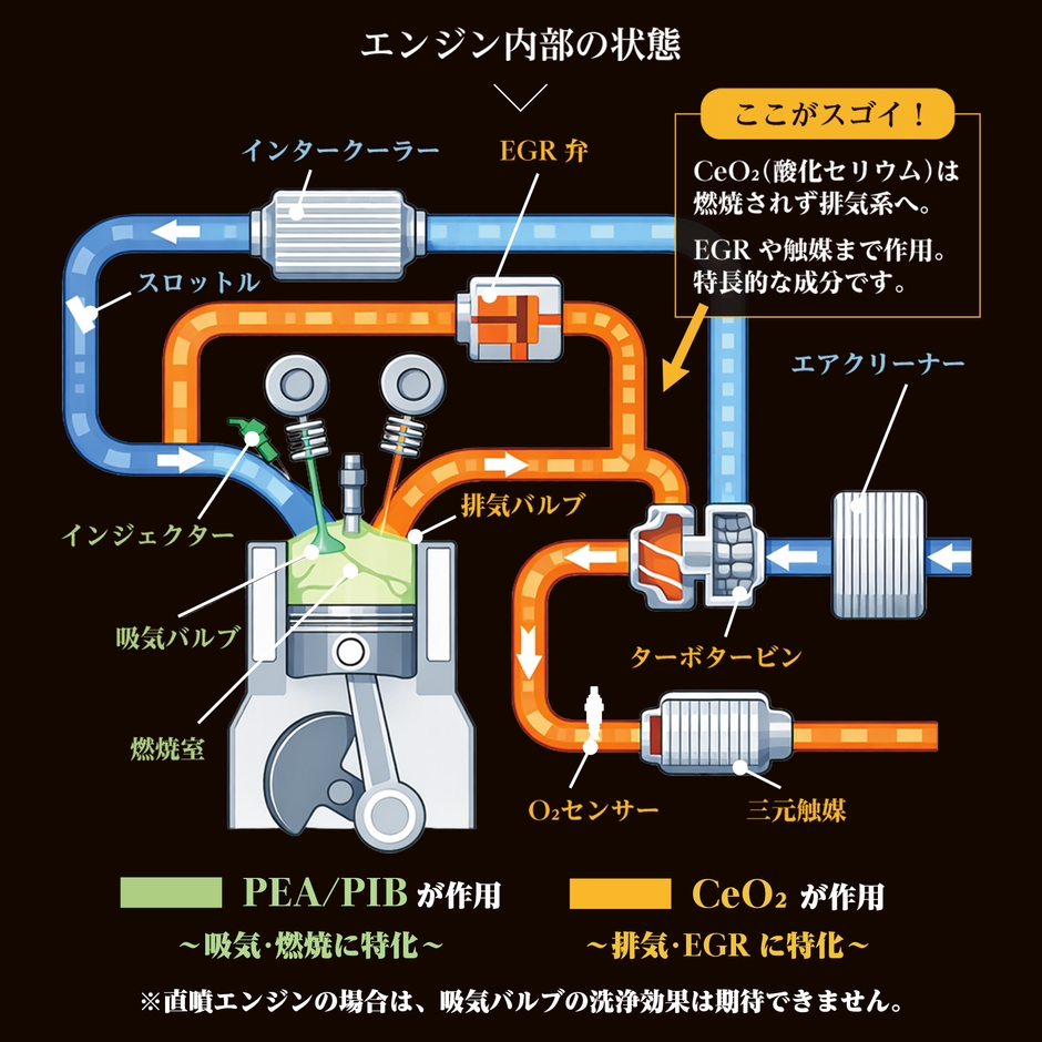 ガソリン用-エンジン内部への作用