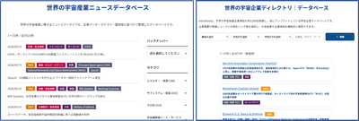 記事データベースと企業データベースのトップページ例