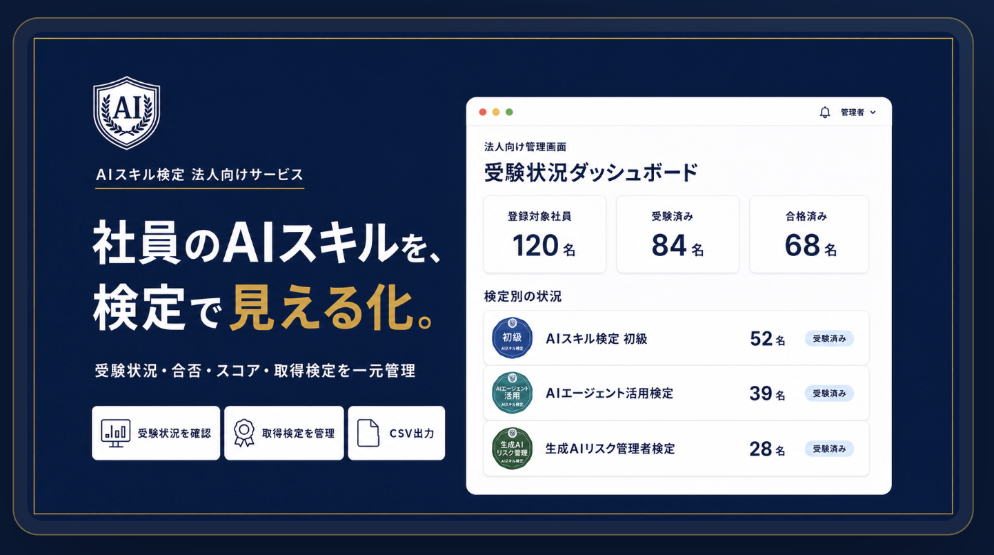 社員のAIリテラシーを可視化する「法人向けAIスキル検定」をローンチ
