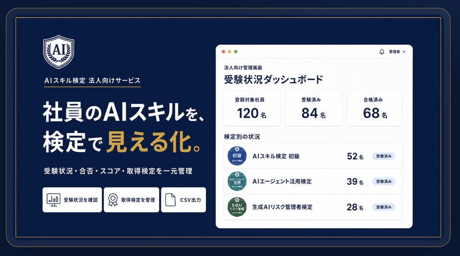 「法人向けAIスキル検定」ダッシュボード