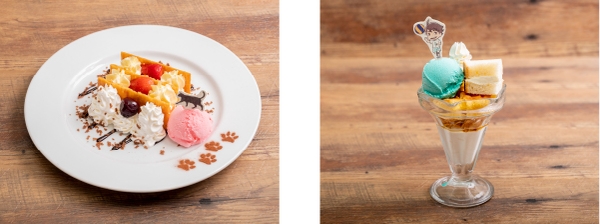 ▲音駒のナポレオンパイ～猫の散歩道仕立て～／▲及川の牛乳パン風パフェ