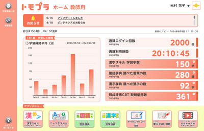 教師用ダッシュボード(画像は開発中の画面です)