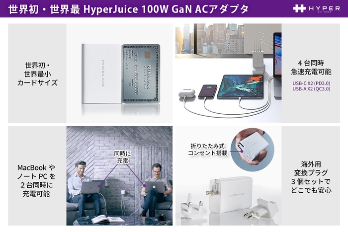 世界初・最小クラス、カードサイズの100W GaN ACアダプタ