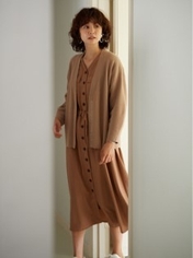 袖コンシャスニットカーデ/ワーク調ワンピース