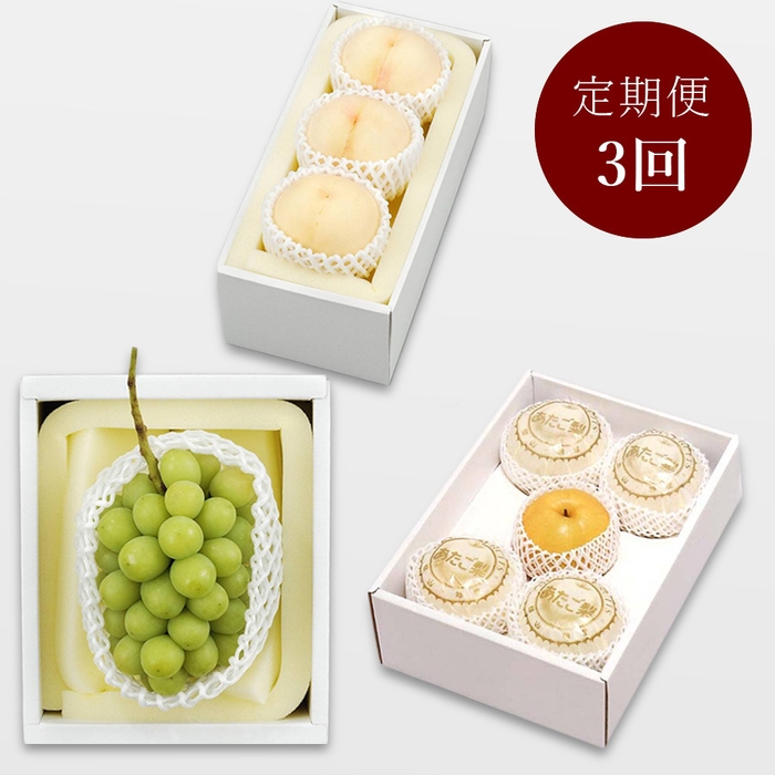 岡山フルーツ定期便 定期便3回(清水白桃3玉、シャインマスカット大房1房、あたご梨4kg)