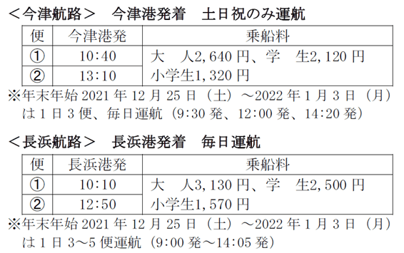 竹生島クルーズ表