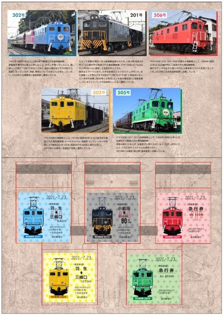 電気機関車5色記念乗車券　台紙・乗車券