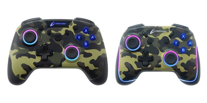 サイズ比較(左:CYBER・ゲーミングコントローラー HG 無線タイプ(SWITCH用)右:CYBER・ゲーミングコントローラー ミニ HG 無線タイプ(SWITCH用))