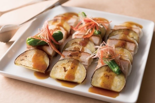 豚バラ肉とさつまいも、長芋の重ね焼き