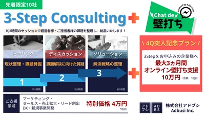 株式会社アドブシが創業初年度4Qに突入　 経営者・事業責任者に大人気のコンサル支援サービス 「3ステップコンサルティング」から、 特別プラン『Chat de 壁打ち』が新登場