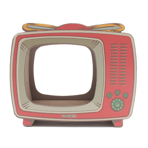 「爪とぎ TV」価格：2,178円／レトロなテレビをモチーフにした爪とぎ。上に乗ったり中に入った姿を楽しめます。