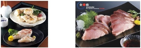 近大クエタマセット（左）、近大技術支援 食縁のブリたたき（右）