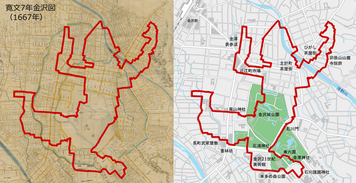 「忍者」のGPSアート(古地図と現在を比較)