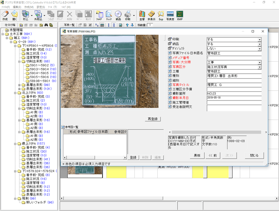写真情報入力画面(単票形式表示)